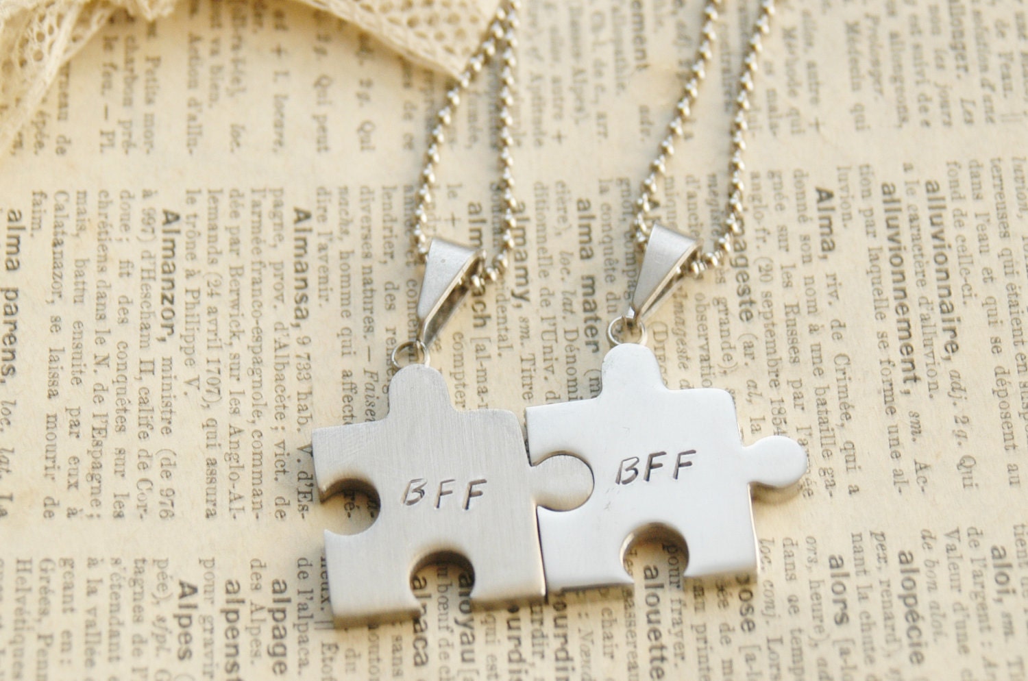 Hand Stamped Puzzle Piece Necklaces - BFF, Best Friend, Stainless Steel By Inspired Jewelry Designs