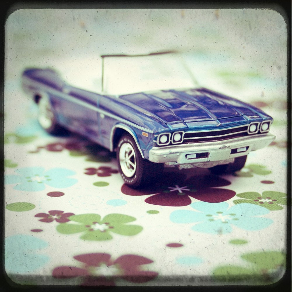 nursery kids decor toy muscle car vintage modern light cobalt blue ultramarine - Chevelle Convertible - 8x8 Fine Art Photography Print
