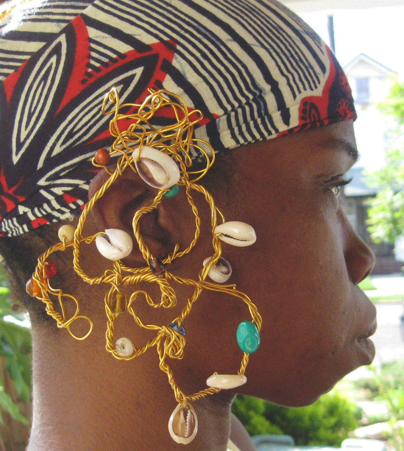 Wire Wrapped Ear Chandelier with Cowries and Beads