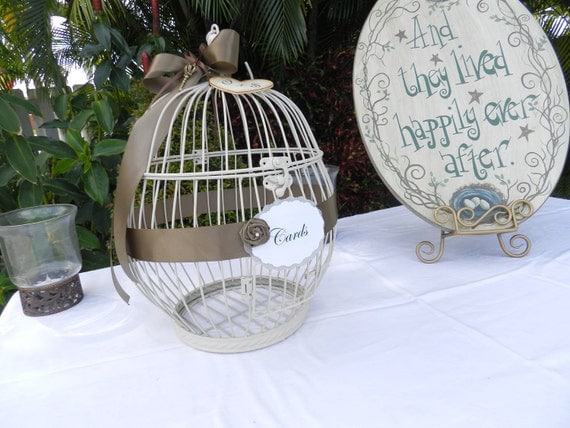 Birdcage Wedding Card Holder in an Beige finish with Brown Accent details