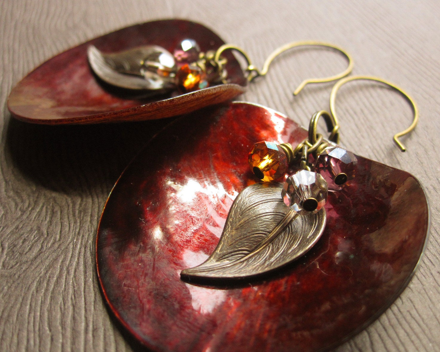 Brown Shell and Swarovski Crystal Earrings