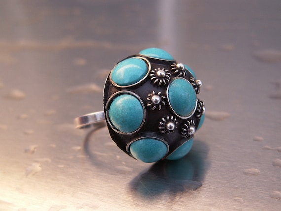 Vintage Mexican Silver Ring Turquoise Mexico Sterling Blue Taxco Size 7