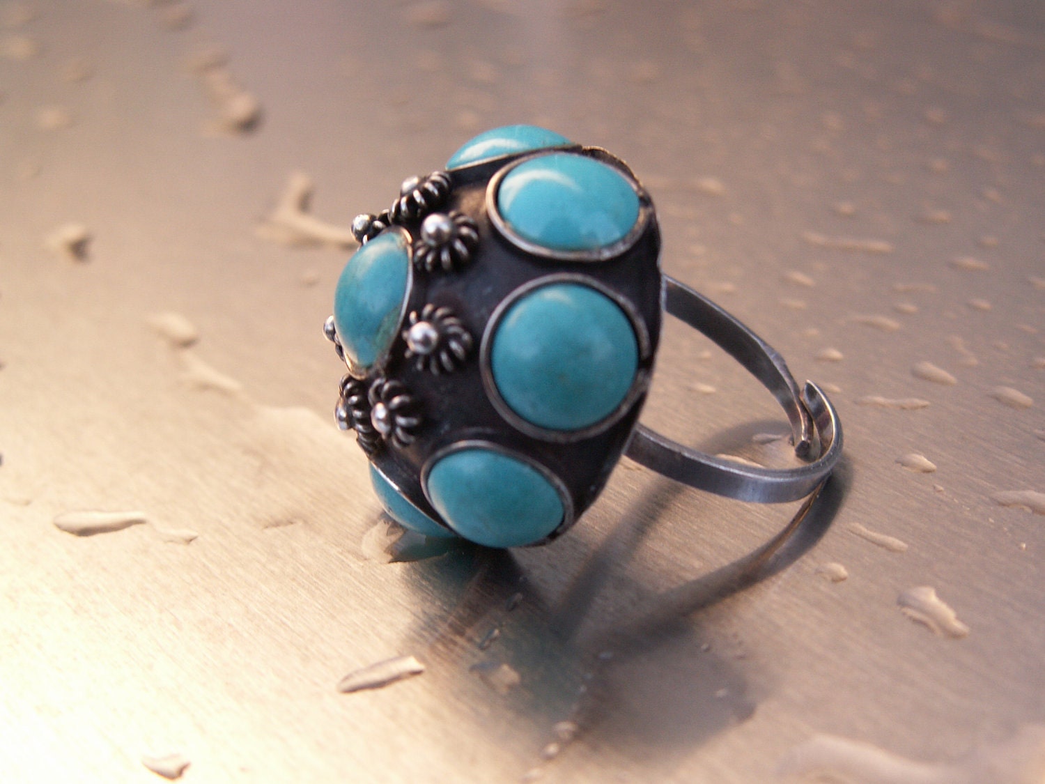 Vintage Mexican Silver Ring Turquoise Mexico Sterling Blue Taxco Size 7