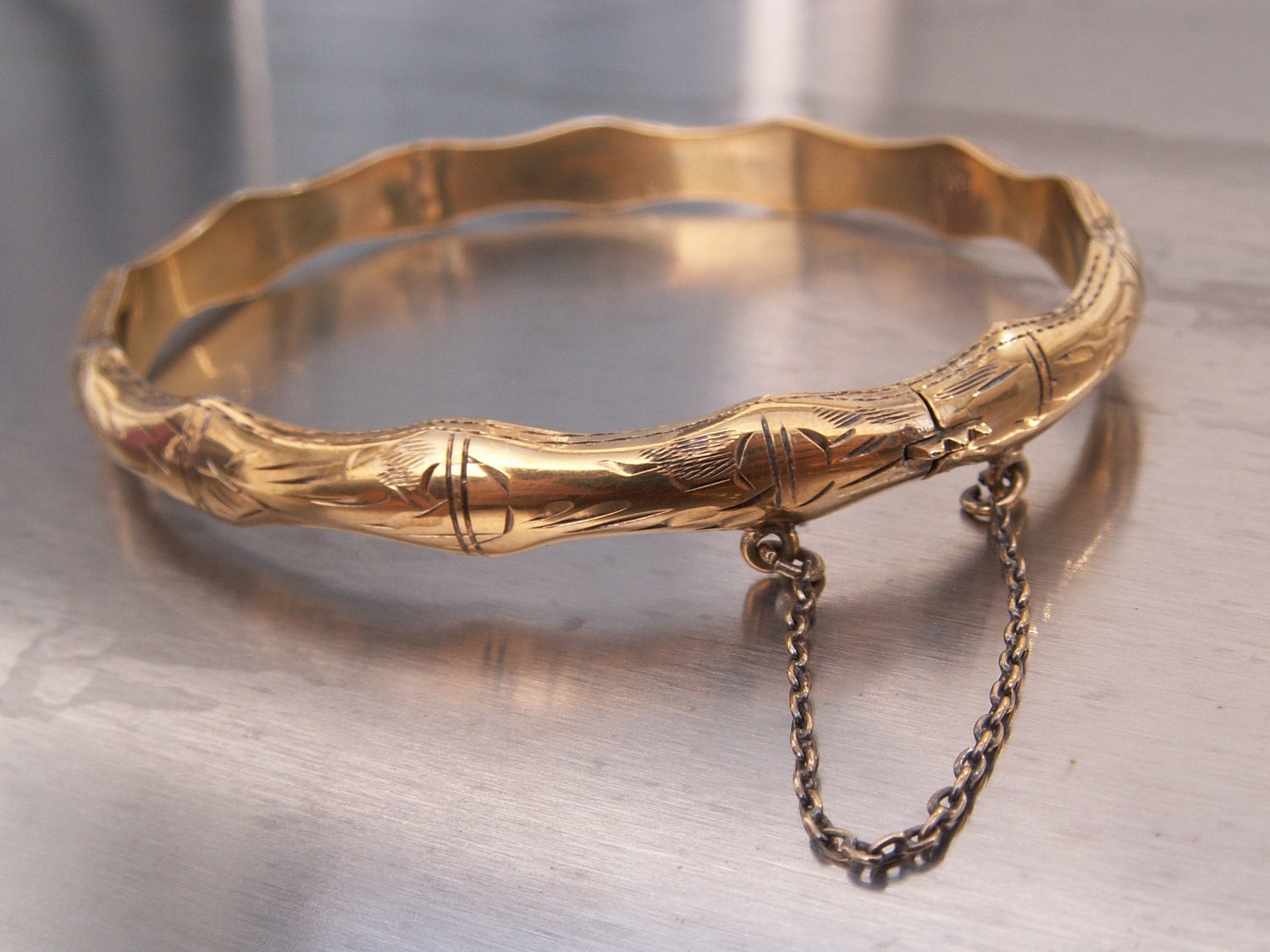 RESERVED FOR KTORY Vintage Bracelet Bangle Sterling Gold Vermeil Asian Bamboo