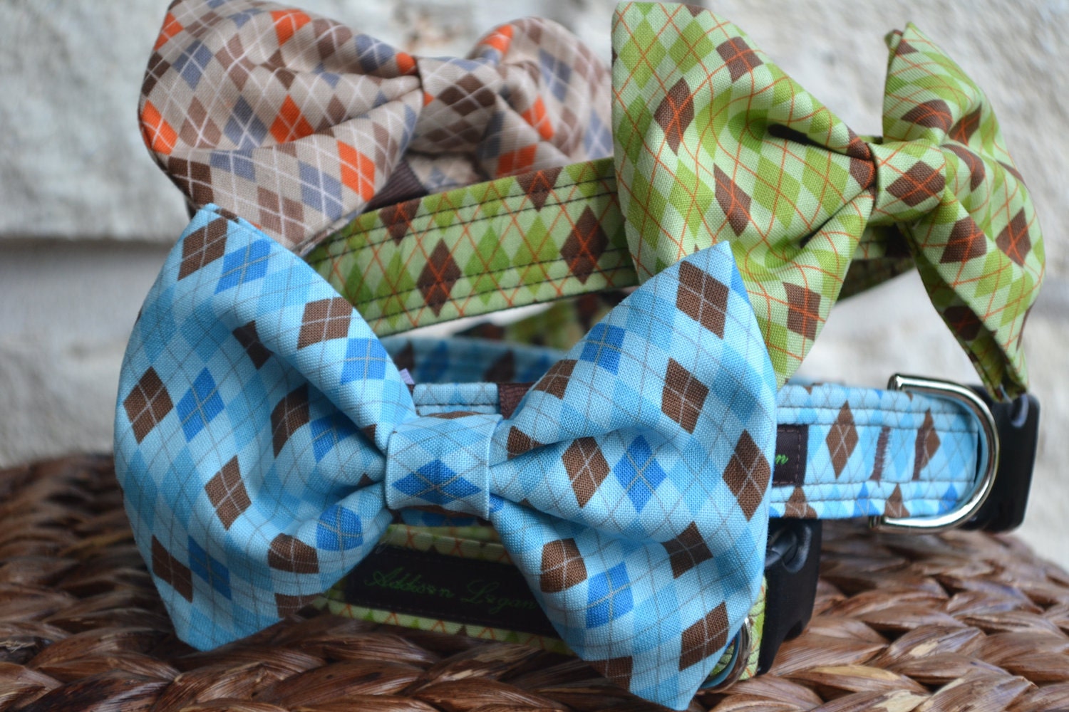 CUSTOM  The Boys are Back Argyle  Adjustable Dog Collar BOW TIES not included but can be added
