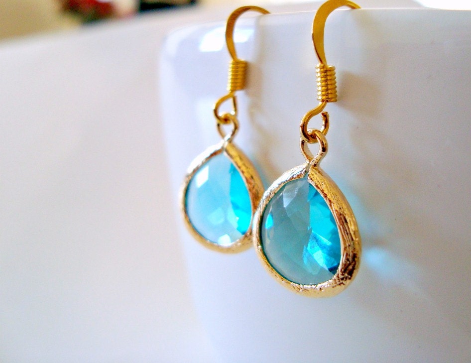 Gold Filled Blue Zircon Dangle Earrings - Also Available in Silver, Aquamarine Earrings, Bridesmaid Earrings, Wedding Jewelry