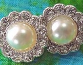 Pearl and Rhinestone Buttons Bling Buttons Czech Crystals Silver Plated Metal Sewing Dressy Formalwear Wedding Trim Embellishment
