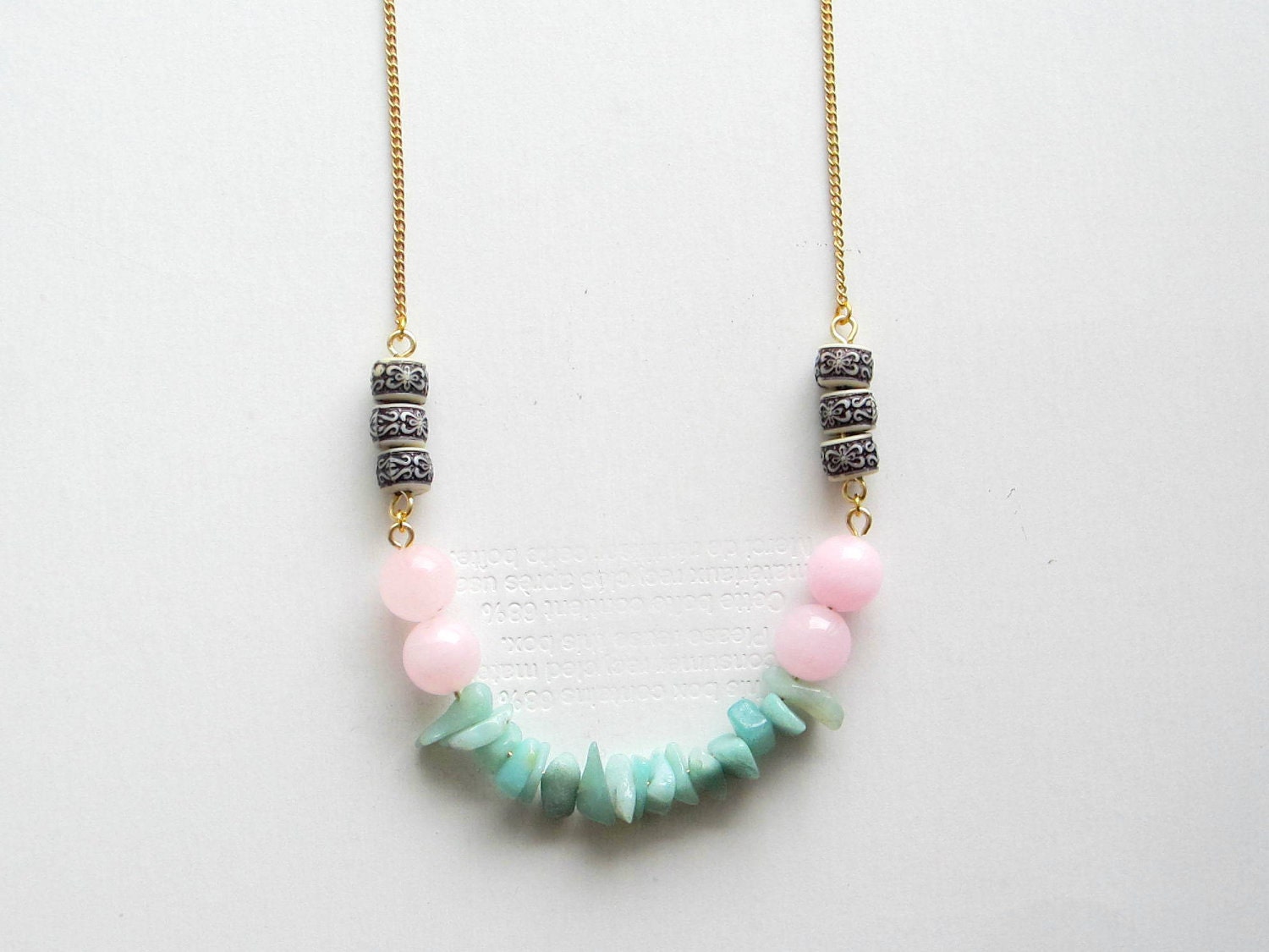 Amazonite Beaded Necklace Modern Tribal Bohemian Fashion Statement on Vintage Brass Chain