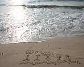 Family of Stick Figures up to 5 in the Sand at the Jersey Shore