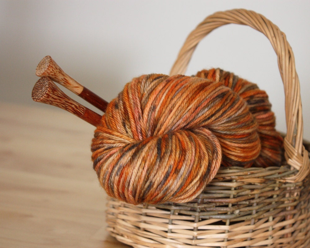 Hand Dyed Yarn / Worsted Weight / Russet Pumpkin Burnt Orange Grey Autumn Superwash Merino Wool