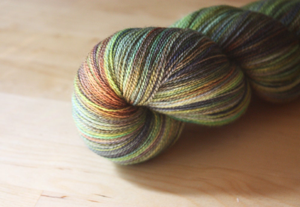Hand Dyed Yarn / Green Copper Blue / Merino Wool Silk Lace Weight Luxury Yarn / NEW