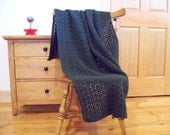 Crocheted Throw Blanket, Hand Crocheted Afghan Blanket, Crocheted Blanket-Deep Forest Green-58"x40"-Adult lap-Many colors in shop-Home decor