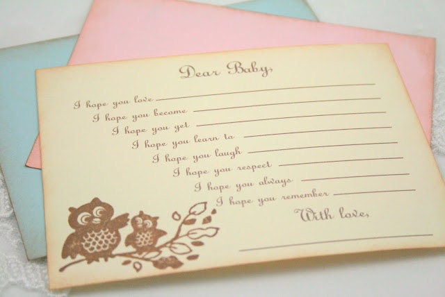 Baby Shower Wishes for Baby Game Activity Cards Fill in the Blanks Vintage Owl