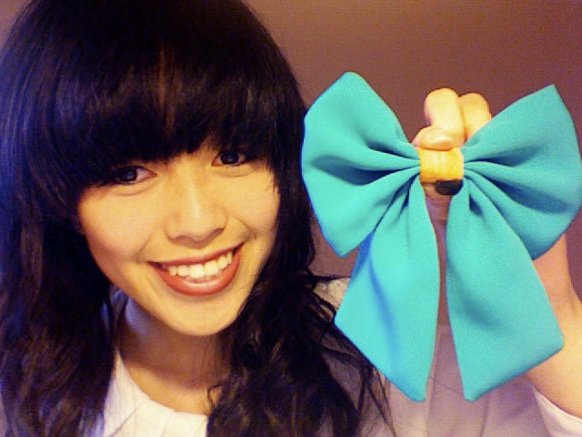 bubblegum green colour block chiffon bow clip