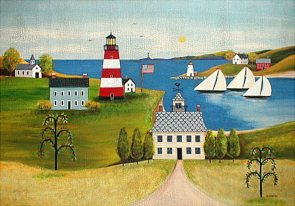 Original Folk Art Painting Coastal Americana