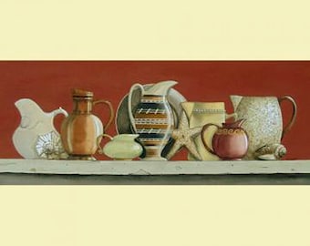 Original Painting Pottery Pitchers and Seashells