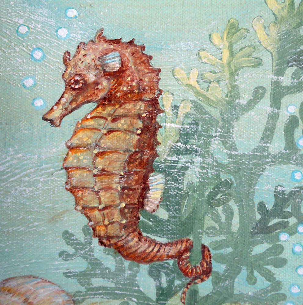 Original Painting on Canvas Seahorse