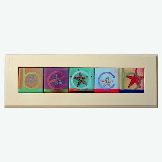 Beach Sign Framed Tiles Original Design