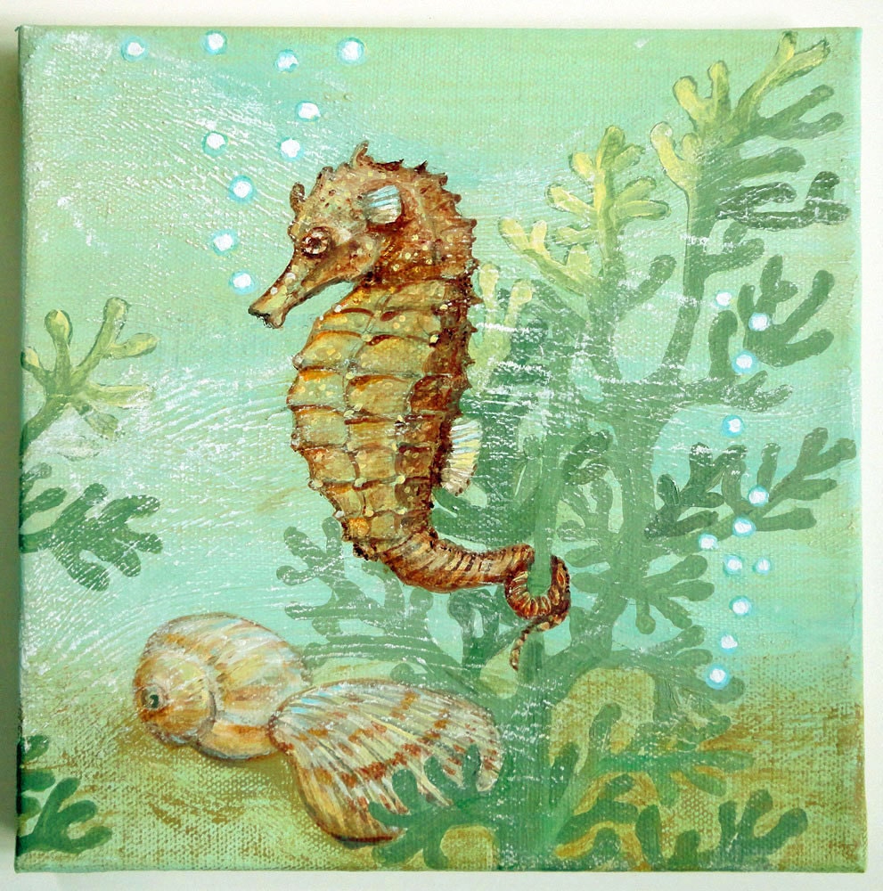 Original Painting on Canvas Seahorse