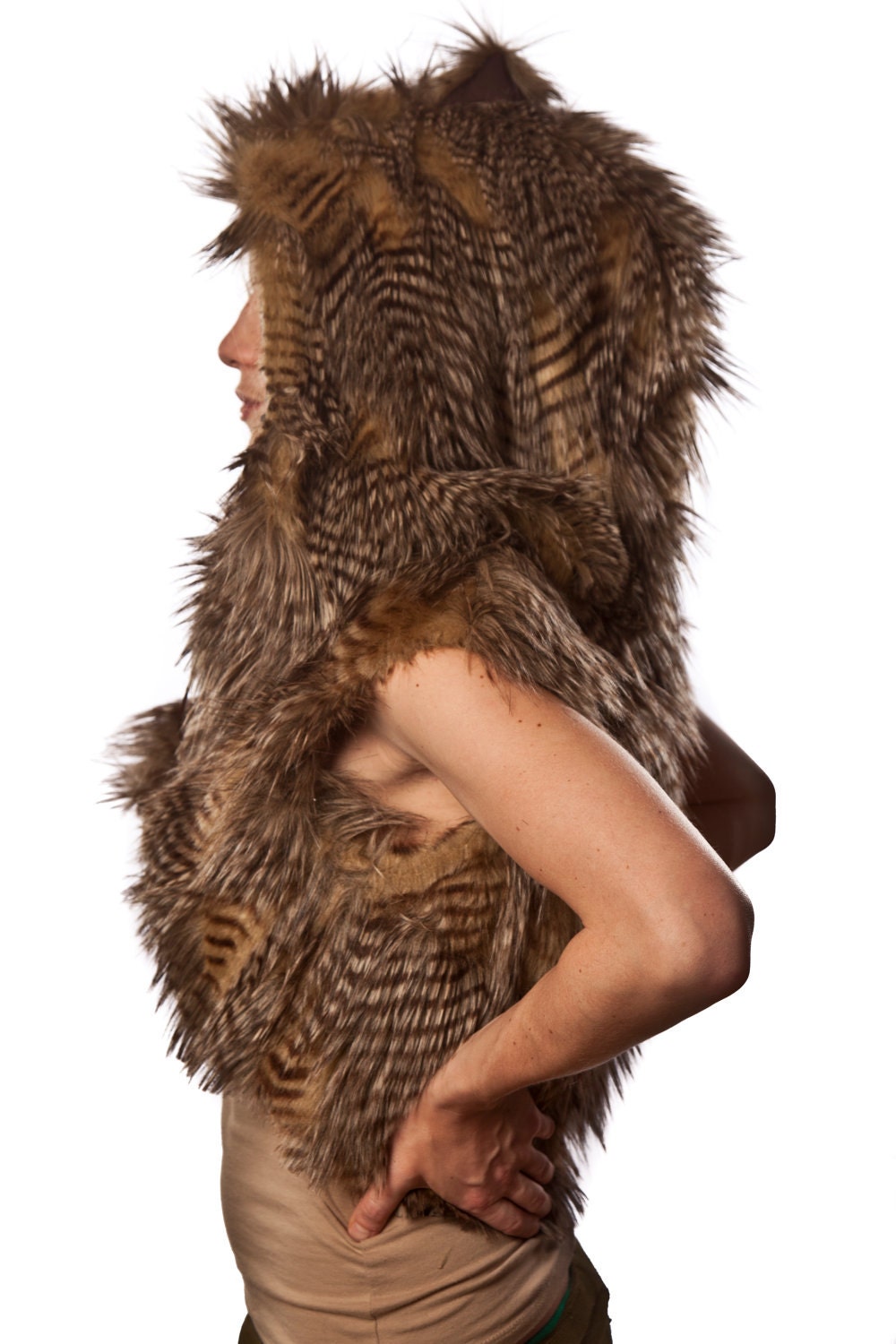 Owl Half Vest with oversized Hood