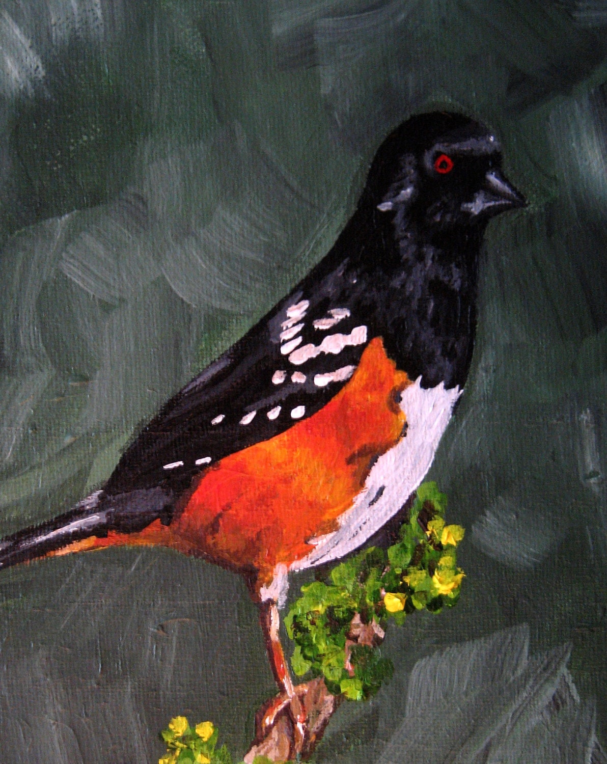 Bird painting original - Spotted Towhee