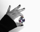 Pinback button, badge, brooch - Purple Mosaic , Original Design, OOAK, 1.5 inches -38mm in diameter.