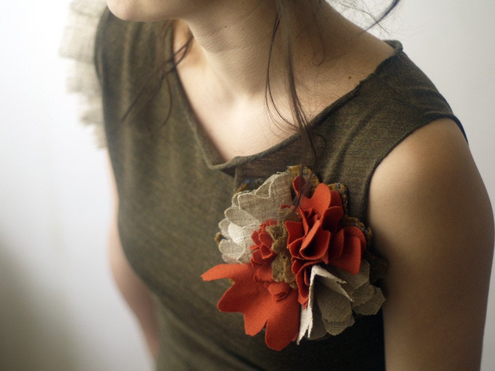 Olive Green Tunic/ Dress- Ruffled Wool Flower Dress by NervousWardrobe on Etsy- Made to order