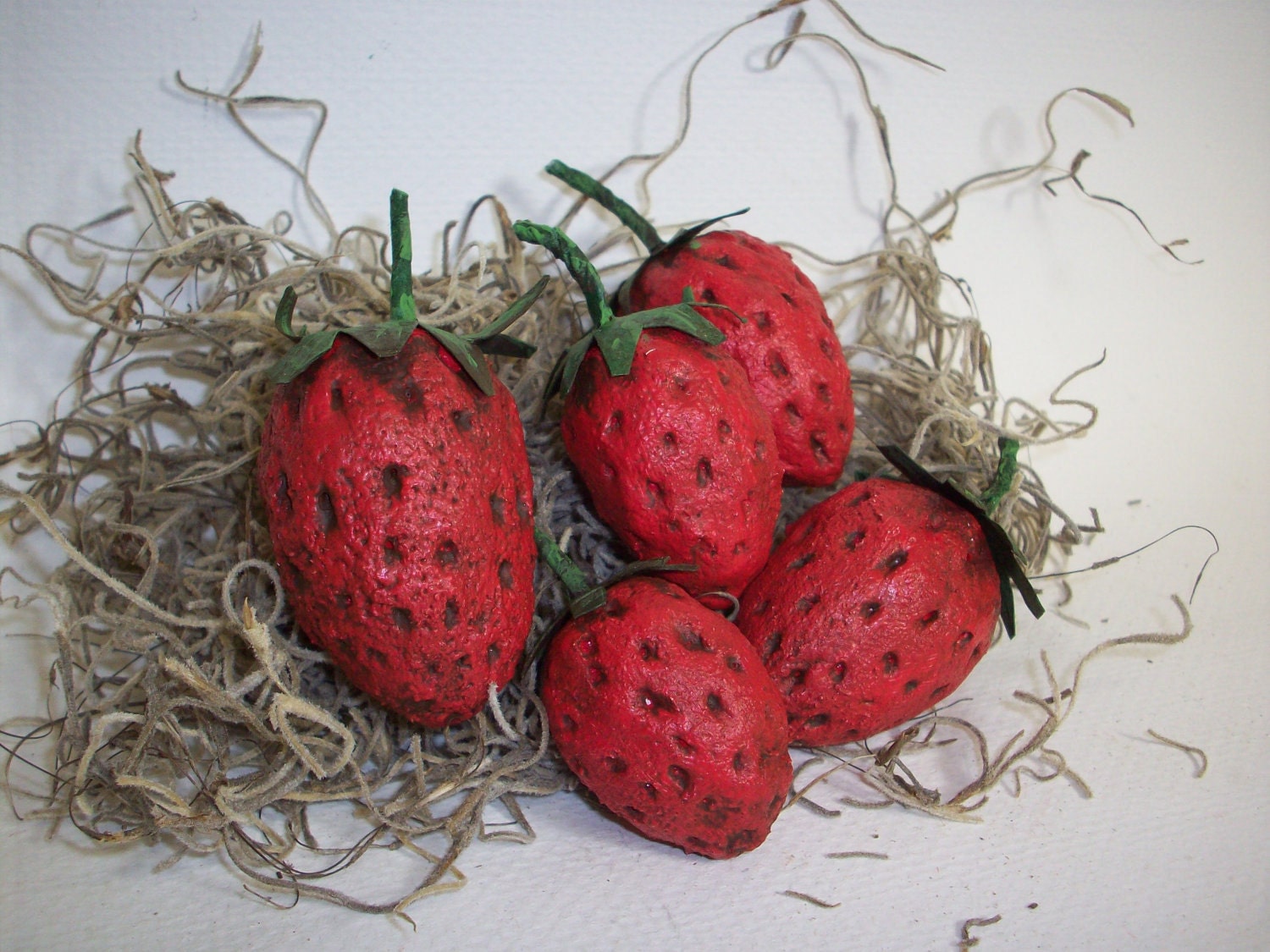 Five Paper Mache Folk Art Strawberries