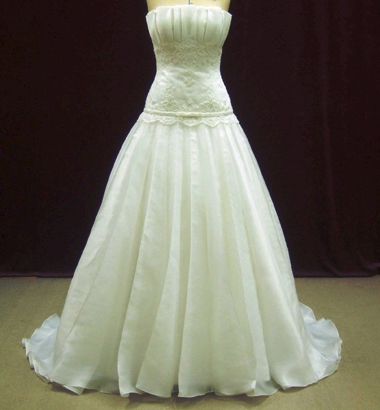 Designer Inspired Wedding Dress with Lace Applique and Organza Drop Waist