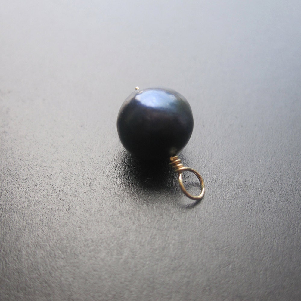 Black Pearl 14k gold fill wire wrapped Interchangeable bracelet charm and necklace pendant