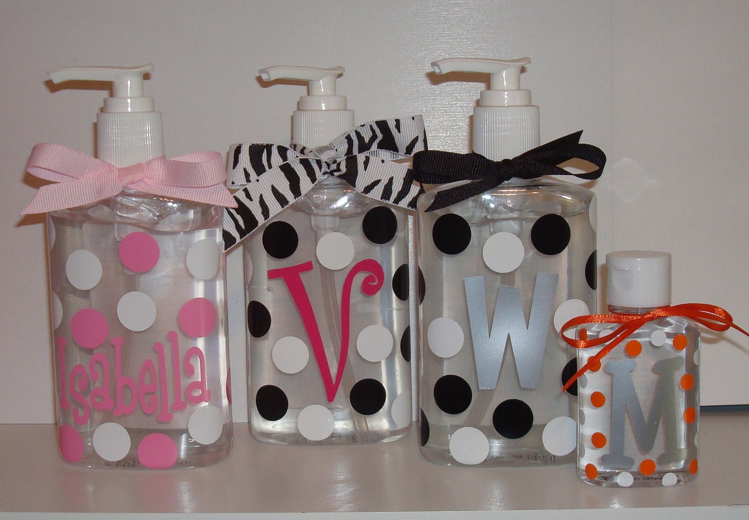 SET OF 2 personalized polka dot hand sanitizer  8 oz. wedding gift teacher shower GIFT