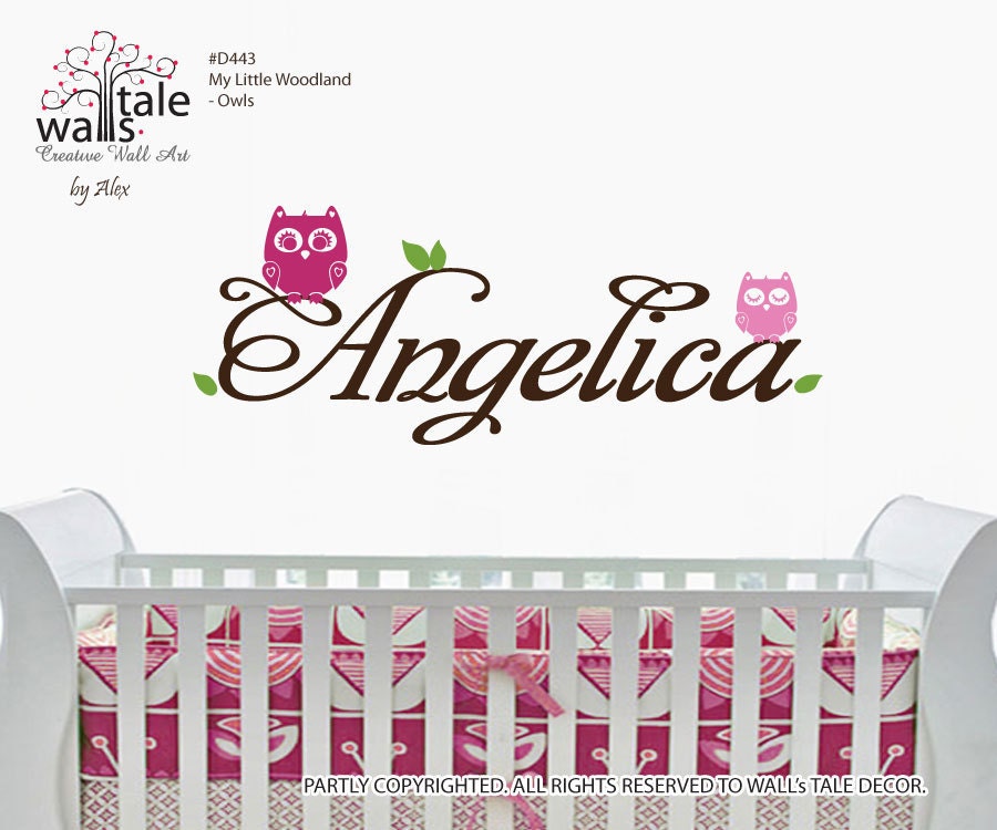 Owls wall decal with custom name for baby room/nursery,kids room. Owl wall stickers.d443