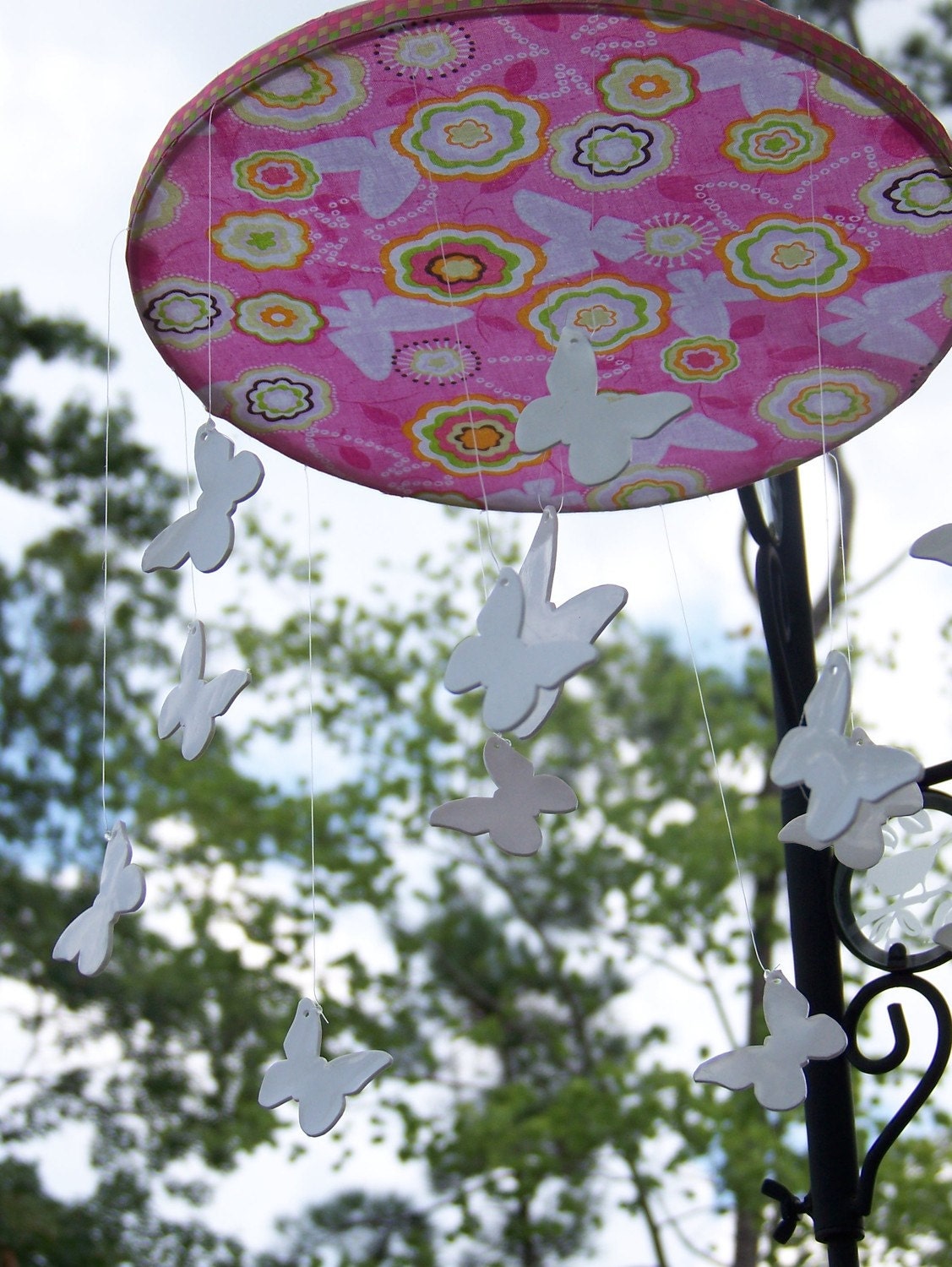 Butterfly Mobile Pink Flower Fabric