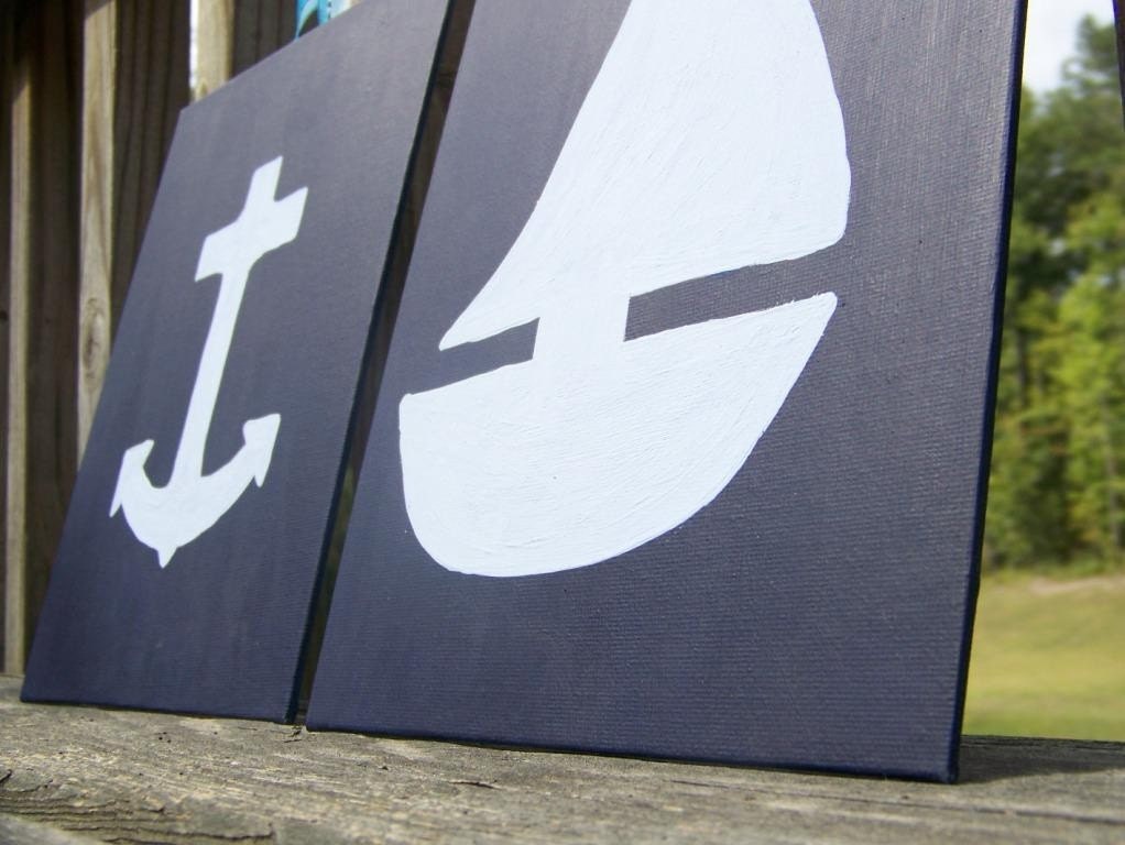 Navy Sailboat and Anchor, set of 2 8x10s