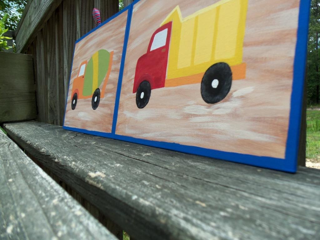 Dump Truck and Cement Truck, set of 2, 9x12