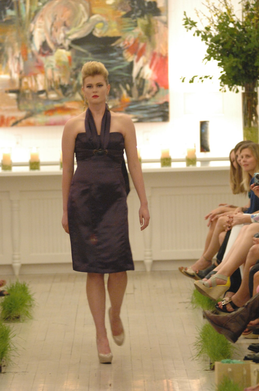 SAMPLE SIZE 8 PURPLE Strapless Versatile Eco-friendly Silk Cocktail Dress-Wear Multiple Styles Ways (Wedding Bridal Party Green Simple Chic)