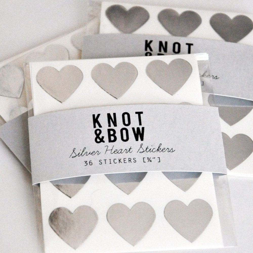 36 Silver Heart Stickers - FREE SHIPPING