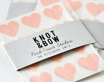 36 Pink Heart Stickers - FREE SHIPPING