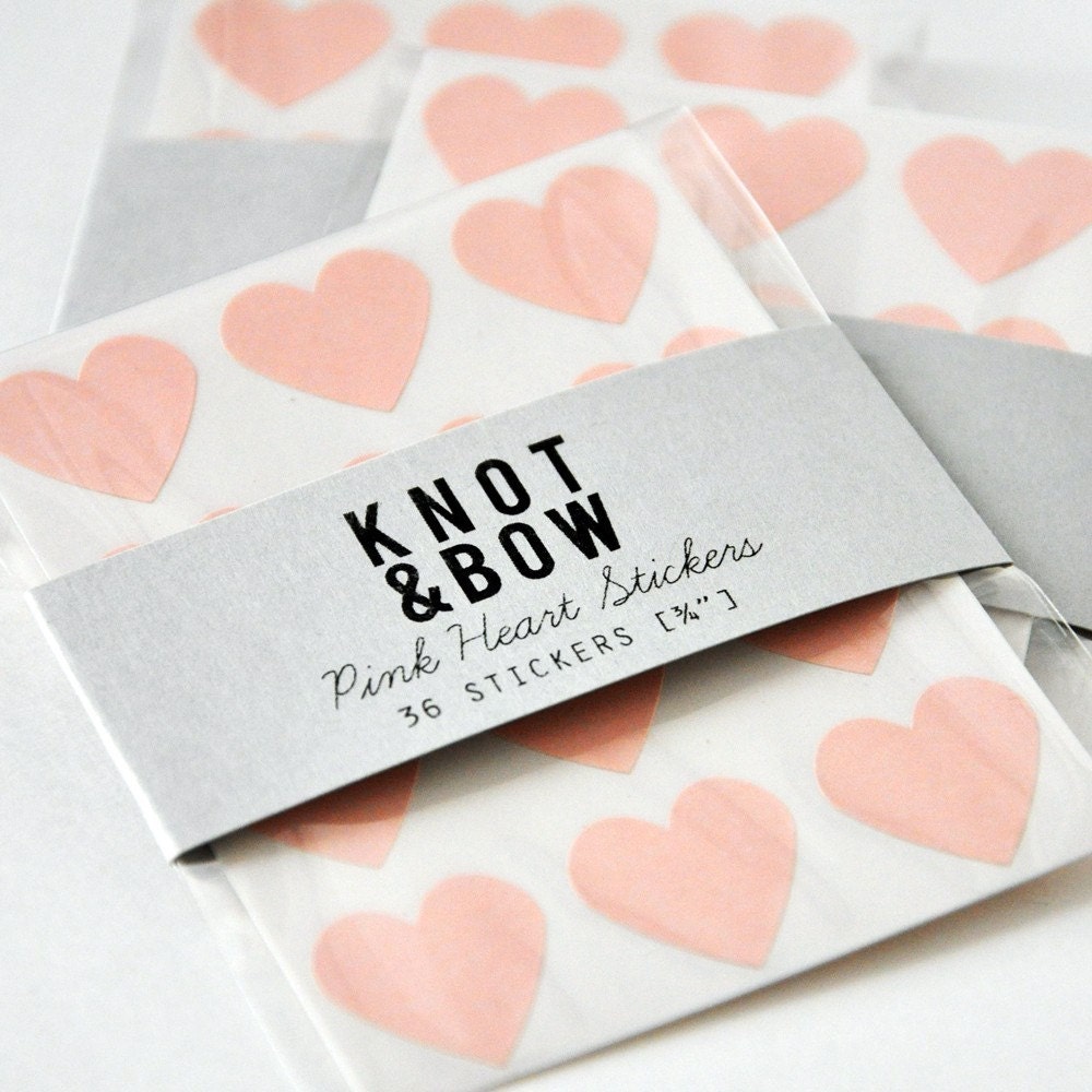 36 Pink Heart Stickers - FREE SHIPPING