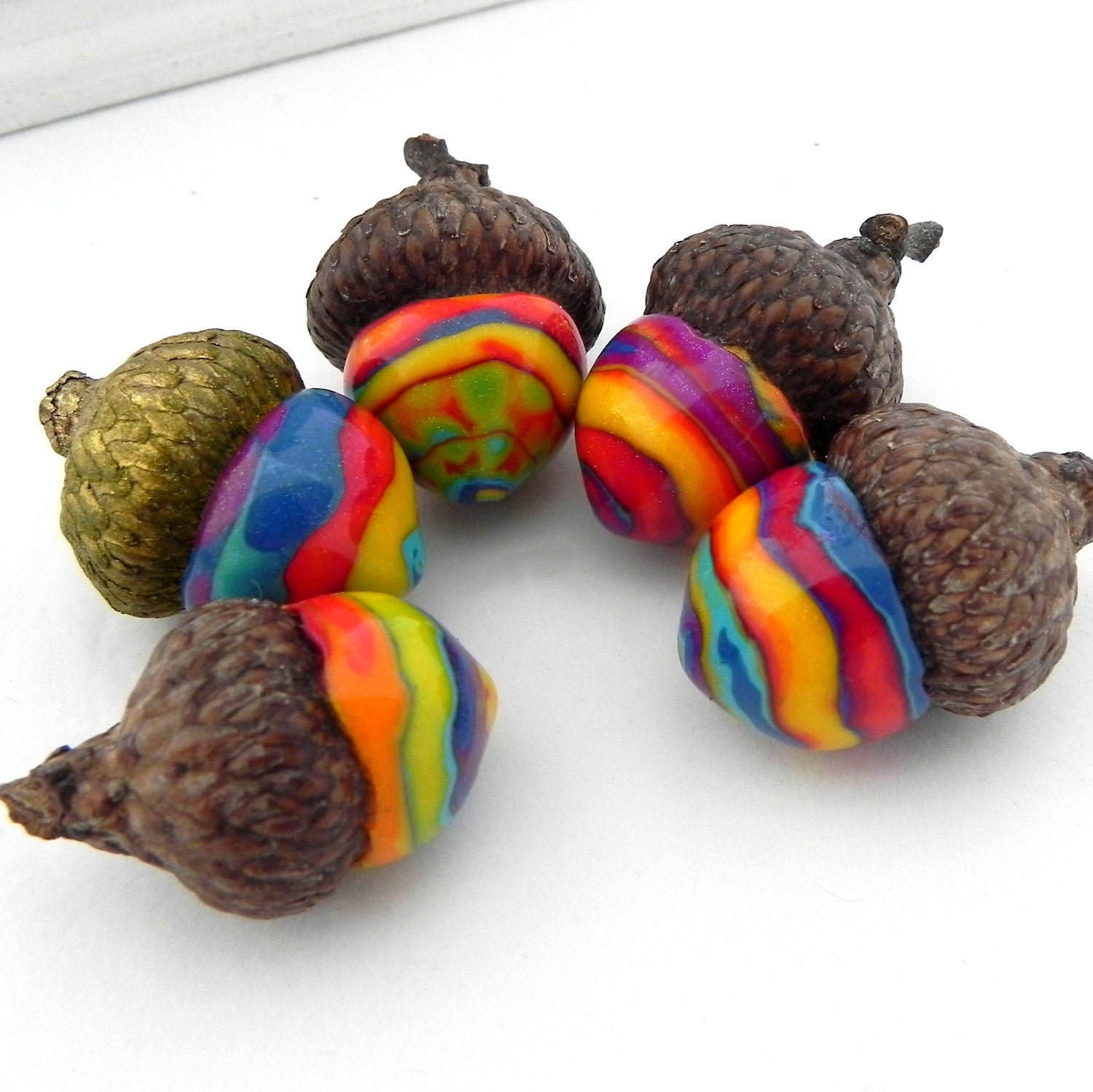 Rainbow Acorn Decorations - Handmade Polymer Clay