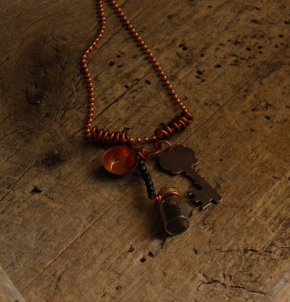 Copper coffee necklace.