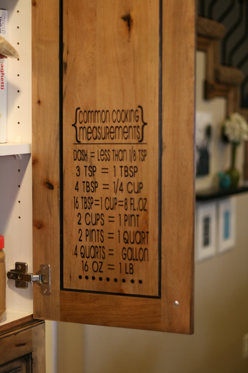 Common Cooking Measurements Vinyl Sticker Decal for Kitchen Wall or Cupboard.  Easy Application.
