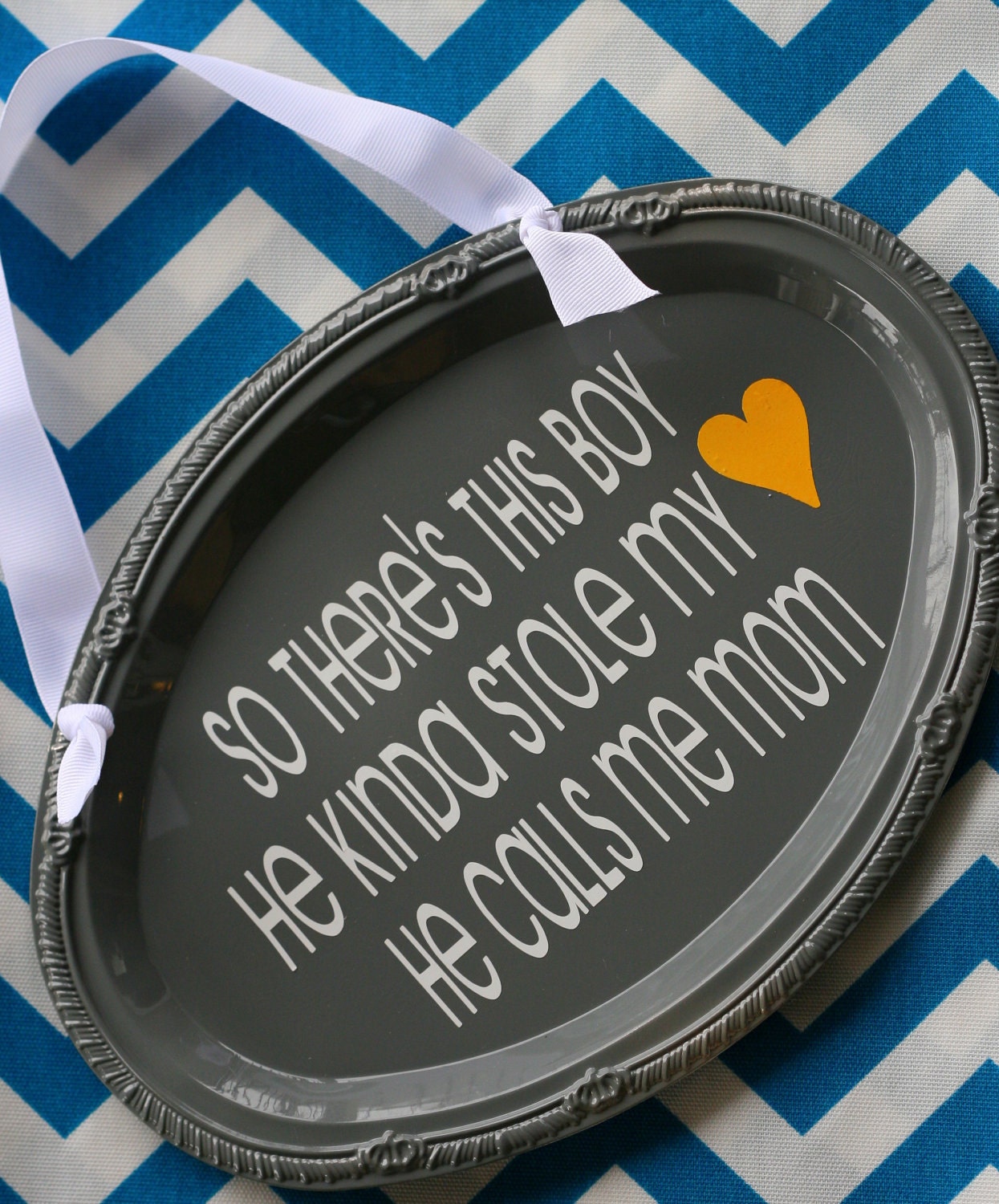 So There's This Boy He Kinda Stole...Vinyl Decal Sign Gray, White & Yellow.  Choose Your Colors.  Perfect Mother's Day Gift.  Home Decor