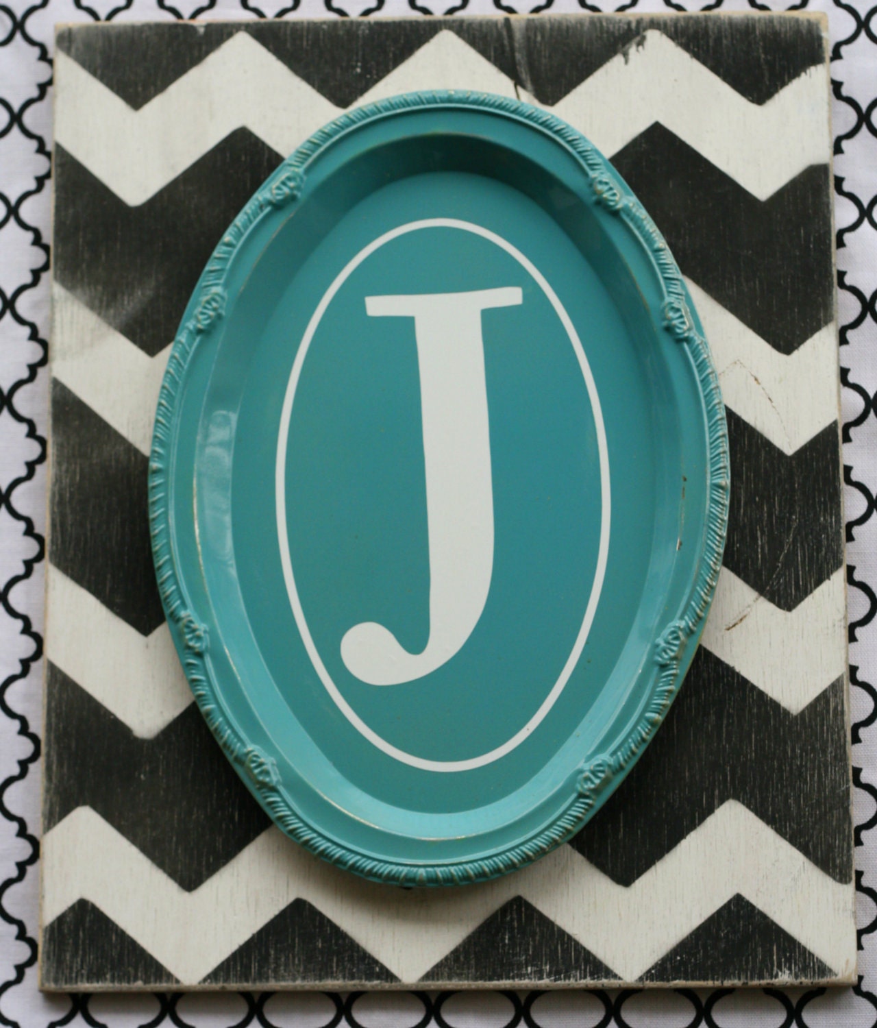 Turquoise and Black and white Chevron Home Decor.  CUSTOM ORDERS.  Choose Your Colors.