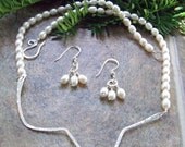 Freshwater Pearl and Sterling Silver Necklace and Matching Earrings