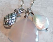 Pink Chalcedony Sterling Silver Necklace and Earrings