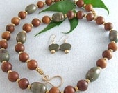 Moss Green Kazuri and Wood Beaded Necklace Set