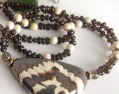 Brown Kazuri Pendant Necklace with Brown and Cream Gemstone Beads