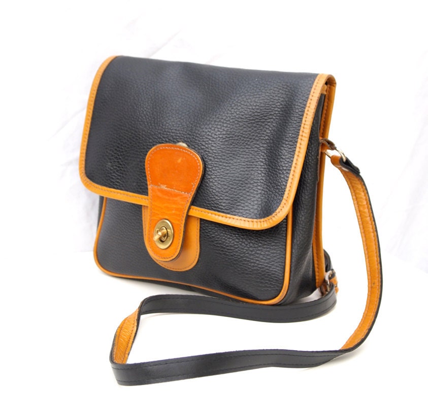 Mildred, Vintage, Navy and Tan Leather Satchel Crossbody Handbag from Paris