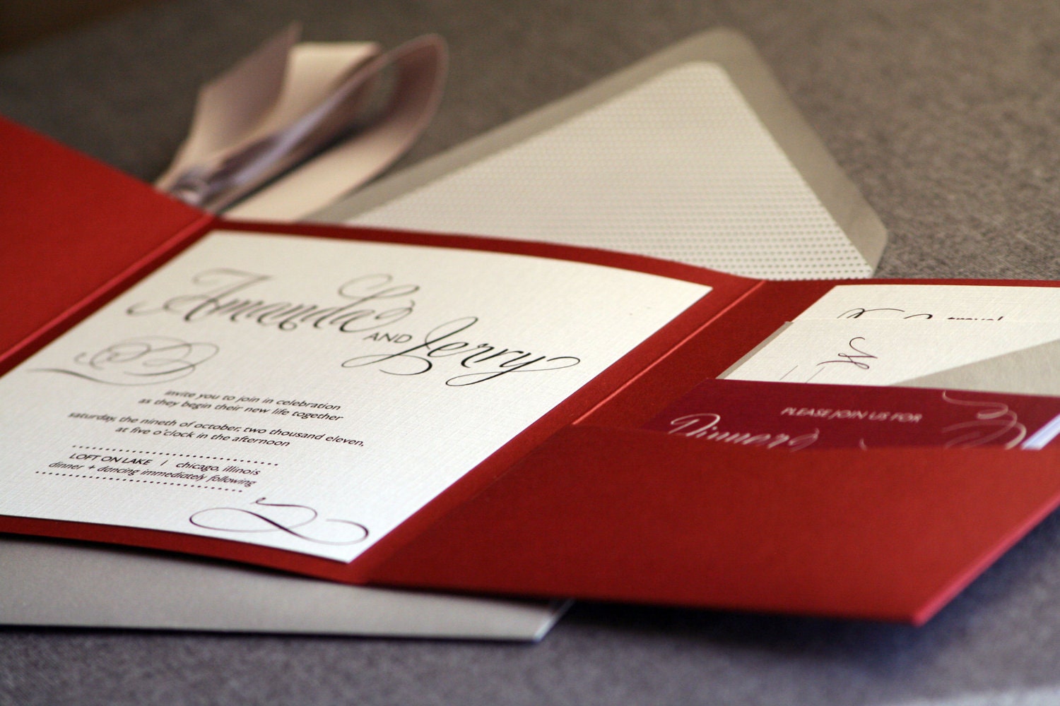 Modern Swirl and Flourish Classic Wedding Invitation shown in Red, Black, Silver and White, Build-Your-Invite Collection - DEPOSIT